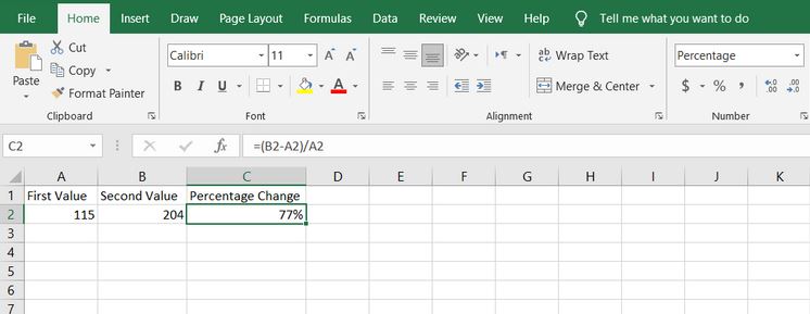 Calculate Percentage Change in Excel