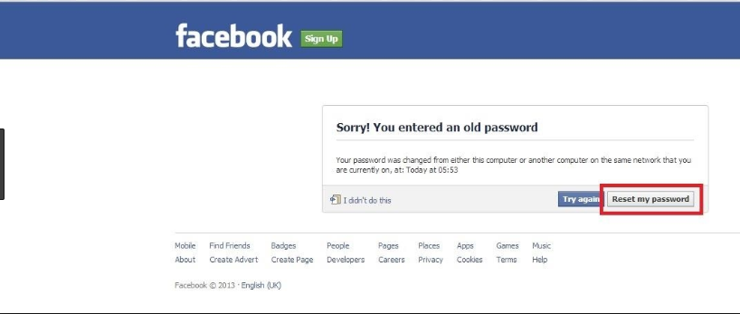 Facebook Password Reset