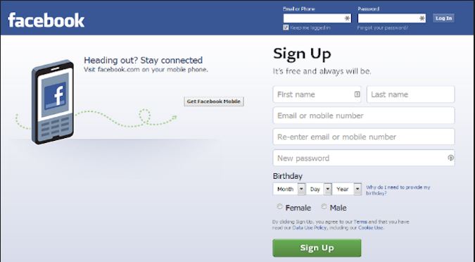 facebook sign up with google account