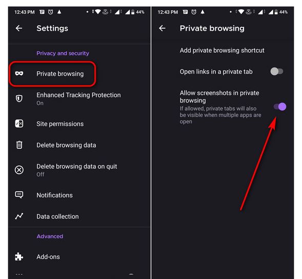 Capture Screenshots in Firefox Private Mode on Android